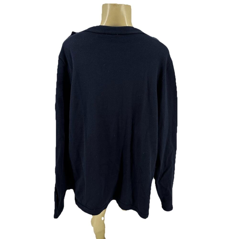 Chico’s XL Women Draped Front Sweater Navy Blue Fringe Trim Long Sleeve K10-21 - Picture 3 of 9